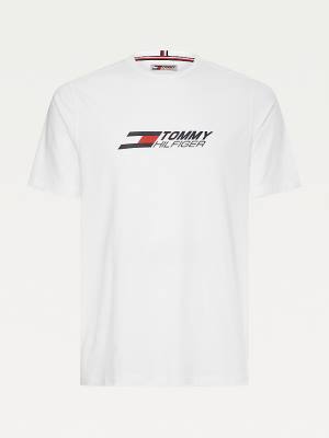 Koszulki Tommy Hilfiger Sportowe Organic Bawełniane Logo Męskie Białe | TH057SDX