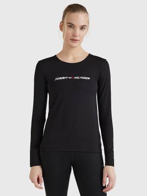 Koszulki Tommy Hilfiger Sportowe Performance Graphic Long Sleeve Damskie Czarne | TH041QMI