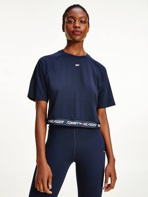 Koszulki Tommy Hilfiger Sportowe TH Cool Relaxed Organic Bawełniane Damskie Niebieskie | TH082IBN