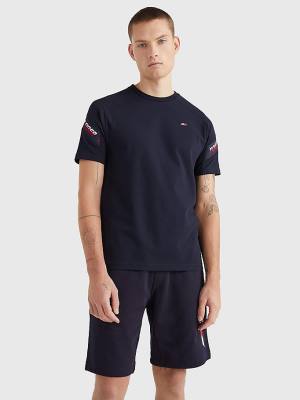 Koszulki Tommy Hilfiger Sportowe TH Cool Tape Męskie Niebieskie | TH352FDP