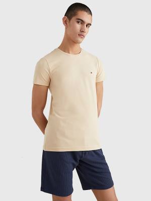 Koszulki Tommy Hilfiger Stretch Organic Bawełniane Slim Fit Męskie Beżowe | TH087LKW