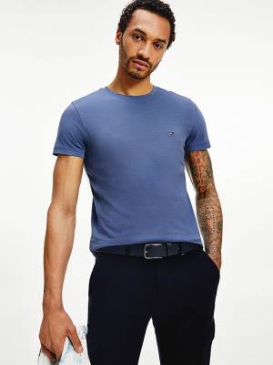 Koszulki Tommy Hilfiger Stretch Organic Bawełniane Slim Fit Męskie Niebieskie | TH183LUH