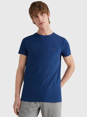 Koszulki Tommy Hilfiger Stretch Organic Bawełniane Slim Fit Męskie Niebieskie | TH613MDT