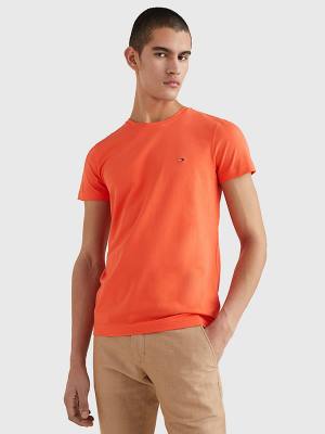 Koszulki Tommy Hilfiger Stretch Organic Bawełniane Slim Fit Męskie Czerwone | TH735BZN