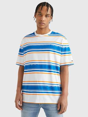 Koszulki Tommy Hilfiger Stripe Organic Bawełniane Męskie Białe | TH627XST