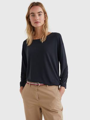 Koszulki Tommy Hilfiger Sueded Relaxed Łódź Neck Damskie Czarne | TH632ITU