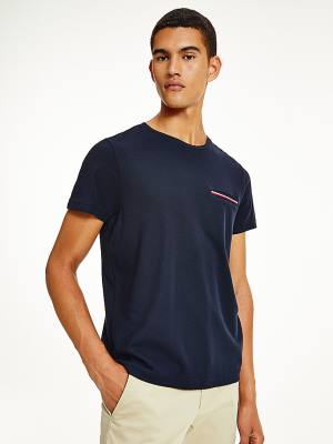 Koszulki Tommy Hilfiger TH Flex Signature Detailing Męskie Niebieskie | TH713YEL