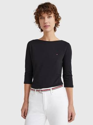 Koszulki Tommy Hilfiger Three-Quarter Sleeve Slim Fit Damskie Czarne | TH269YLB