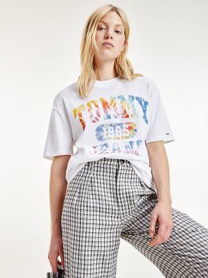 Koszulki Tommy Hilfiger Tie-Dye Logo Oversized Damskie Białe | TH294VKL