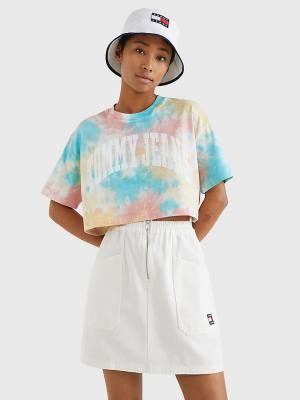 Koszulki Tommy Hilfiger Tie-Dye Oversized Cropped Damskie Białe | TH213VSO