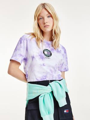 Koszulki Tommy Hilfiger Tie-Dye Recycled Bawełniane Cropped Damskie Fioletowe | TH250VRY