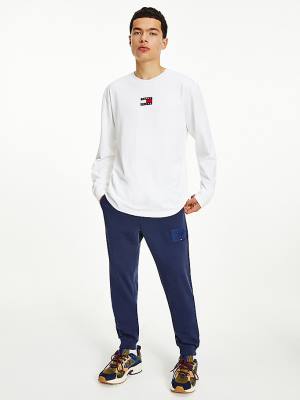 Koszulki Tommy Hilfiger Tommy Badge Long Sleeve Męskie Białe | TH438WCY