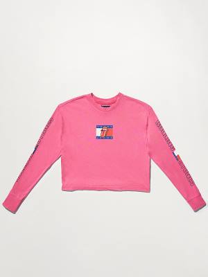 Koszulki Tommy Hilfiger Tommy Revisited Long Sleeve Rolling Stones Cropped Damskie Różowe | TH579TNG