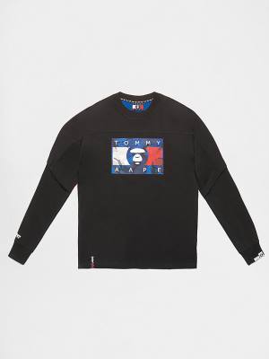 Koszulki Tommy Hilfiger Tommy X AAPE Long Sleeve Męskie Czarne | TH642CWD