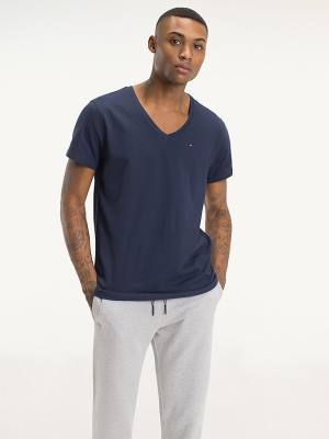 Koszulki Tommy Hilfiger V-Neck Męskie Niebieskie | TH549NYH