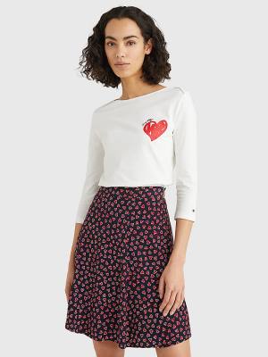 Koszulki Tommy Hilfiger Valentines Heart Print Łódź Neck Damskie Białe | TH154JQR