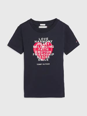 Koszulki Tommy Hilfiger Valentines Heart Text Print Chłopięce Niebieskie | TH206DCO