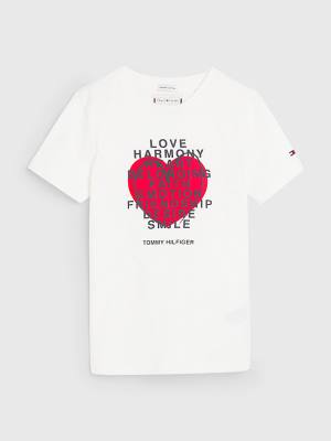 Koszulki Tommy Hilfiger Valentines Heart Text Print Dziewczynka Białe | TH609QJA