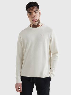 Koszulki Tommy Hilfiger Waffle Crew Neck Long Sleeve Top Męskie Białe | TH901HAI