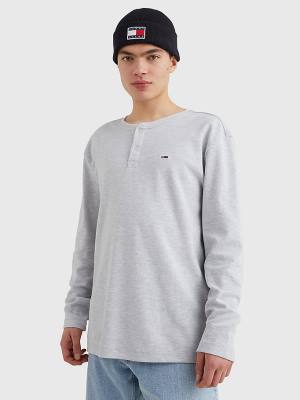 Koszulki Tommy Hilfiger Waffle Henley Neck Long Sleeve Top Męskie Szare | TH687PUD