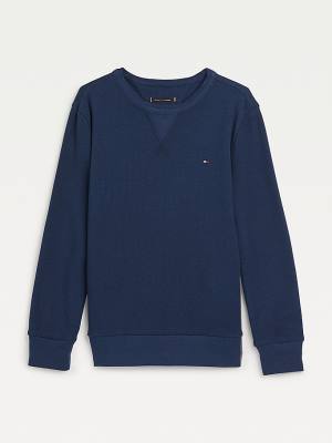 Koszulki Tommy Hilfiger Waffle Long Sleeve Chłopięce Niebieskie | TH475FDM