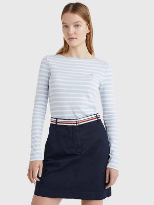 Koszulki Tommy Hilfiger Łódź Neck Long Sleeve Skinny Damskie Niebieskie | TH486NJK