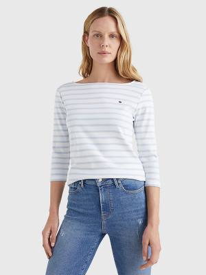 Koszulki Tommy Hilfiger Łódź Neck Three-Quarter Sleeve Damskie Białe | TH582FBU