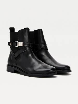 Kozaki Tommy Hilfiger Buckled Skórzane Ankle Damskie Czarne | TH317SQG