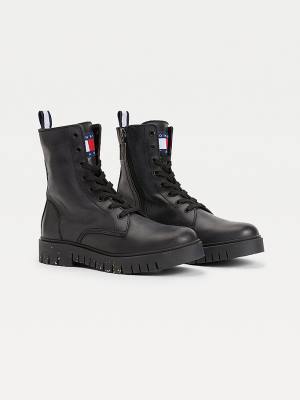 Kozaki Tommy Hilfiger Chunky Korki Koronkowe-Up Damskie Czarne | TH163CYG