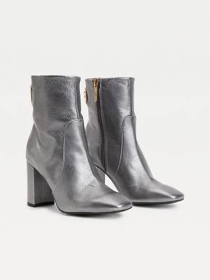 Kozaki Tommy Hilfiger Metallic Skórzane High Heel Damskie Szare | TH015UOE