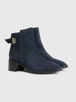 Kozaki Tommy Hilfiger Monogram Klamry Mid Heel Ankle Damskie Niebieskie | TH179INT