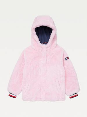 Kurtki Tommy Hilfiger Adaptive Faux Fur Zakapturzony Dziewczynka Różowe | TH684QED