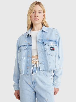 Kurtki Tommy Hilfiger Embroidery Oversized Cropped Denim Trucker Damskie Denim | TH824MKR