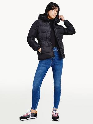 Kurtki Tommy Hilfiger Essential Recycled Zakapturzony Down Puffer Damskie Czarne | TH529NUY