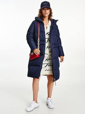 Kurtki Tommy Hilfiger Essential TH Protect Padded Maxi Coat Damskie Niebieskie | TH517PZR