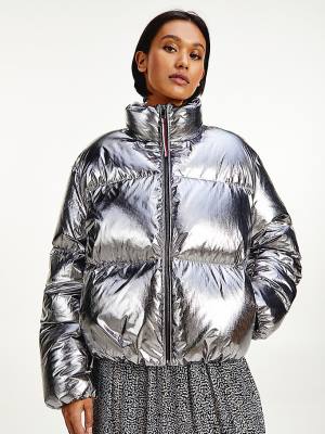 Kurtki Tommy Hilfiger Gloss Foil Down-Filled Puffer Damskie Szare | TH296JHP