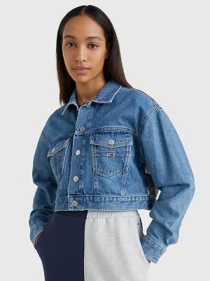 Kurtki Tommy Hilfiger Hemp Denim Cropped Trucker Damskie Denim | TH673SBU