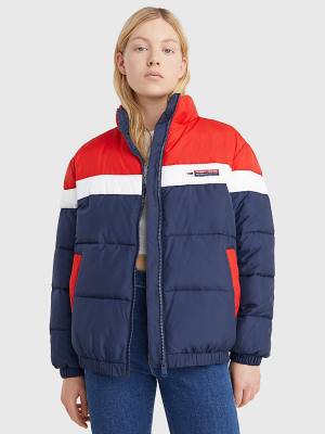 Kurtki Tommy Hilfiger Lekkie Colour-Blocked Puffer Damskie Niebieskie | TH035LAE