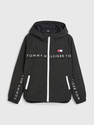 Kurtki Tommy Hilfiger Logo Tape Chicago Windbreaker Chłopięce Czarne | TH721DWP