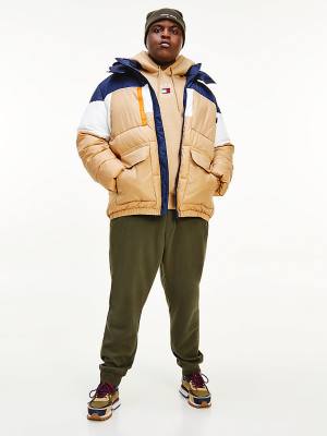 Kurtki Tommy Hilfiger Plus Colour-Blocked Zakapturzony Puffer Męskie Khaki | TH107ODE