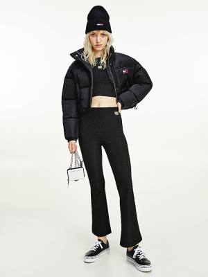 Kurtki Tommy Hilfiger Recycled Convertible Cropped Vest Puffer Damskie Czarne | TH389MNO