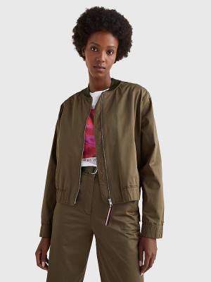 Kurtki Tommy Hilfiger Sateen Relaxed Fit Bomber Damskie Khaki | TH657WSM