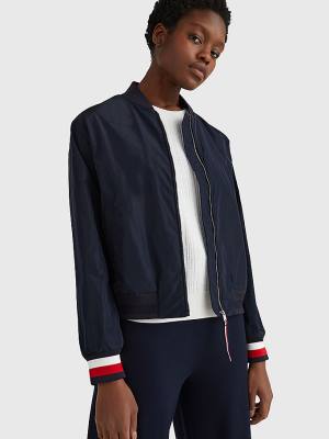 Kurtki Tommy Hilfiger Sportowe Slim Fit Bomber Damskie Niebieskie | TH371JBU