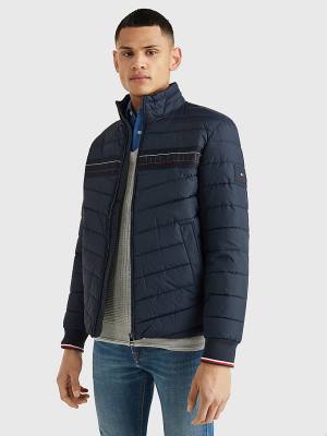 Kurtki Tommy Hilfiger Stand-Up Collar Tape Puffer Męskie Niebieskie | TH638ISK