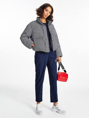 Kurtki Tommy Hilfiger TH Protect Houndstooth Relaxed Down Damskie Niebieskie | TH760WDS