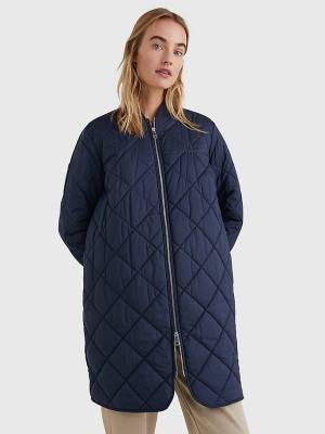 Kurtki Tommy Hilfiger TH Protect Longline Quilted Bomber Coat Damskie Niebieskie | TH170KCU