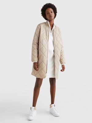 Kurtki Tommy Hilfiger TH Protect Longline Quilted Bomber Coat Damskie Beżowe | TH370MTI