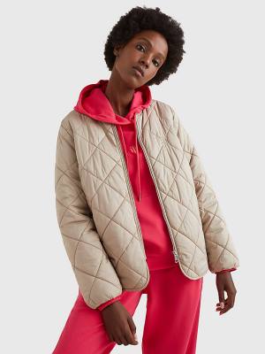 Kurtki Tommy Hilfiger TH Protect Quilted Bomber Damskie Beżowe | TH951OJN