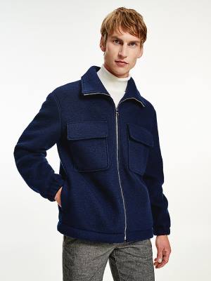 Kurtki Tommy Hilfiger TH Tech Wool Blend Zip-Thru Shacket Męskie Niebieskie | TH812JUL