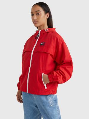 Kurtki Tommy Hilfiger Zakapturzony Chicago Windbreaker Damskie Czerwone | TH658ZVT